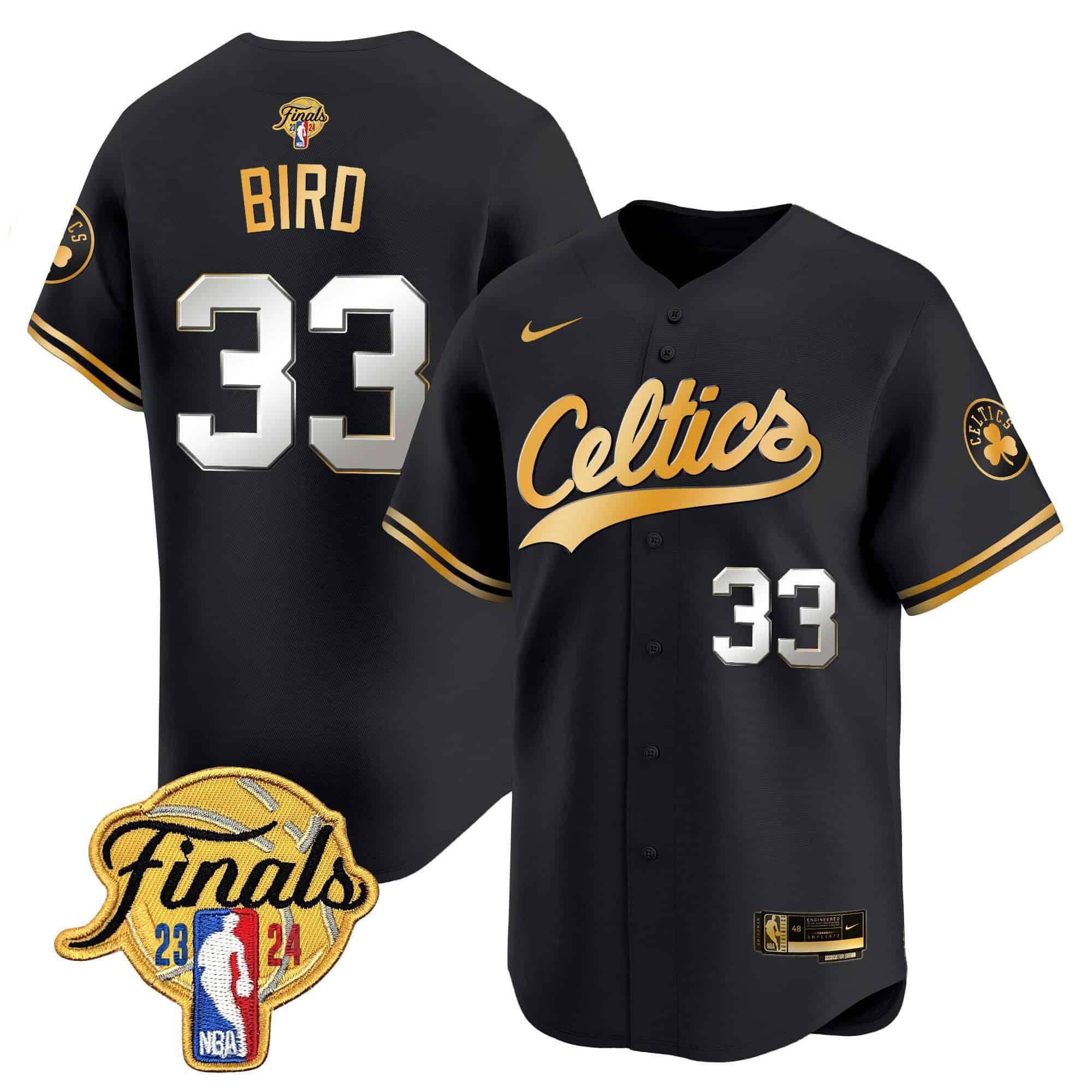 Men Boston Celtics #33 Bird Black 2024 Nike Finals Patch Baseball NBA Jersey